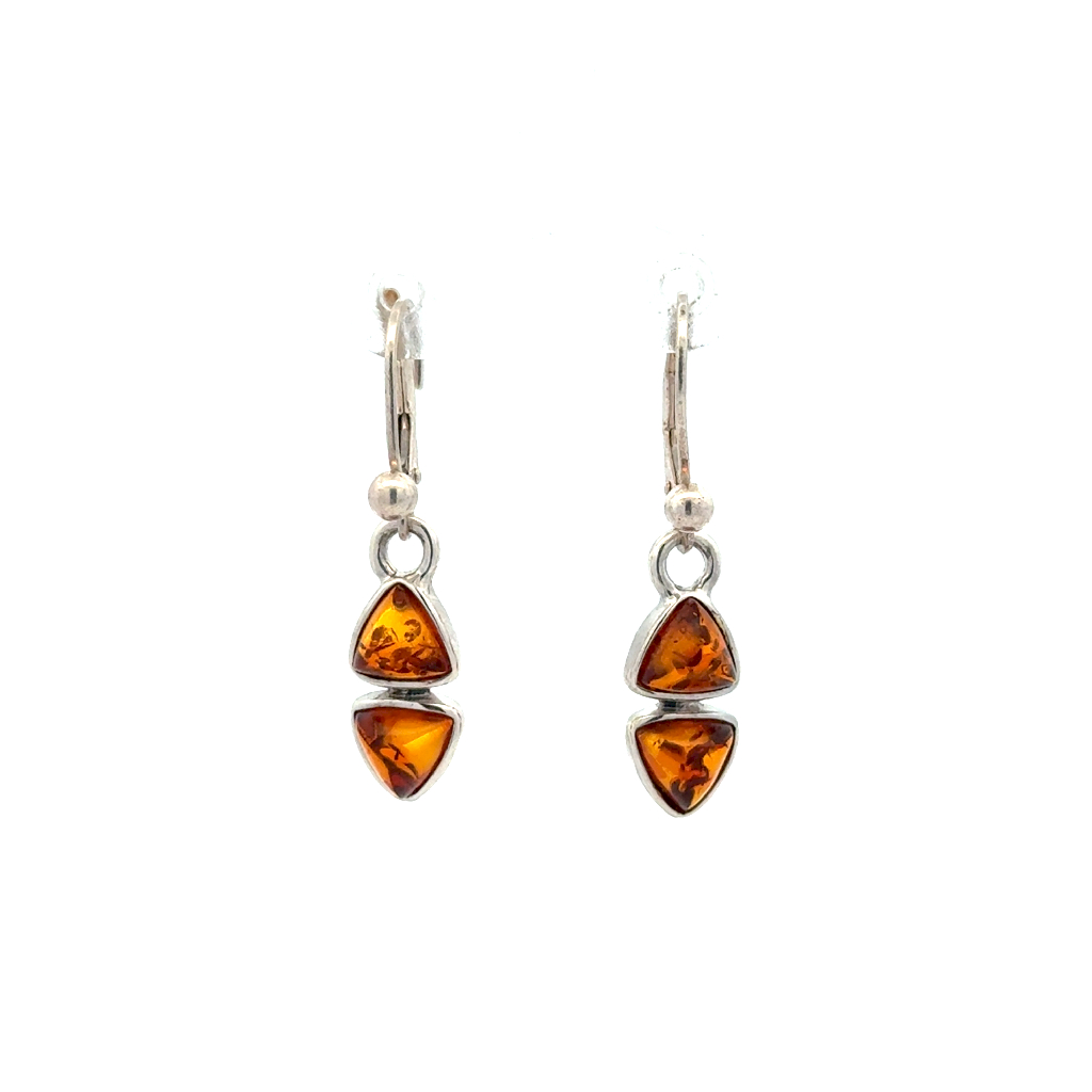 Boucles d'oreilles pendantes argent, ambre
