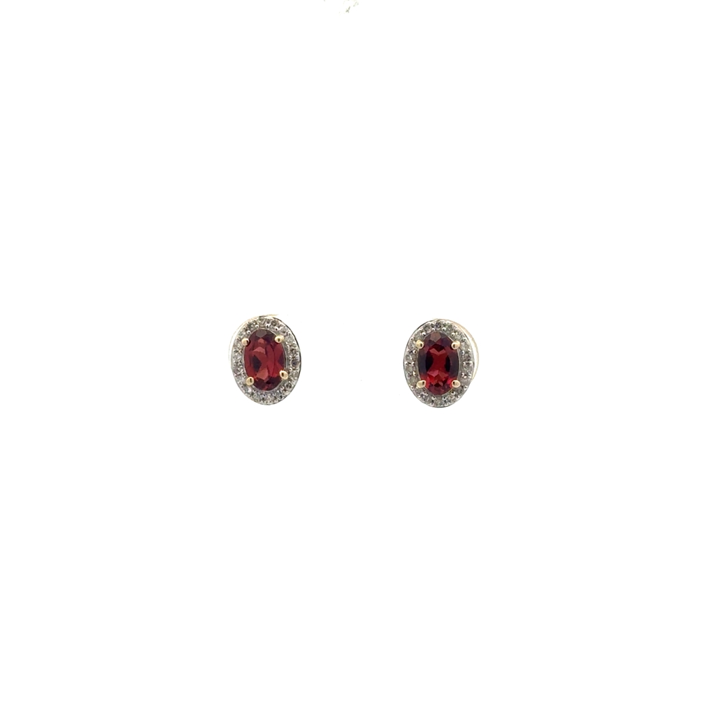 Boucles d'oreilles fixes or jaune 10 carats, grenats, 18 points de diamant total