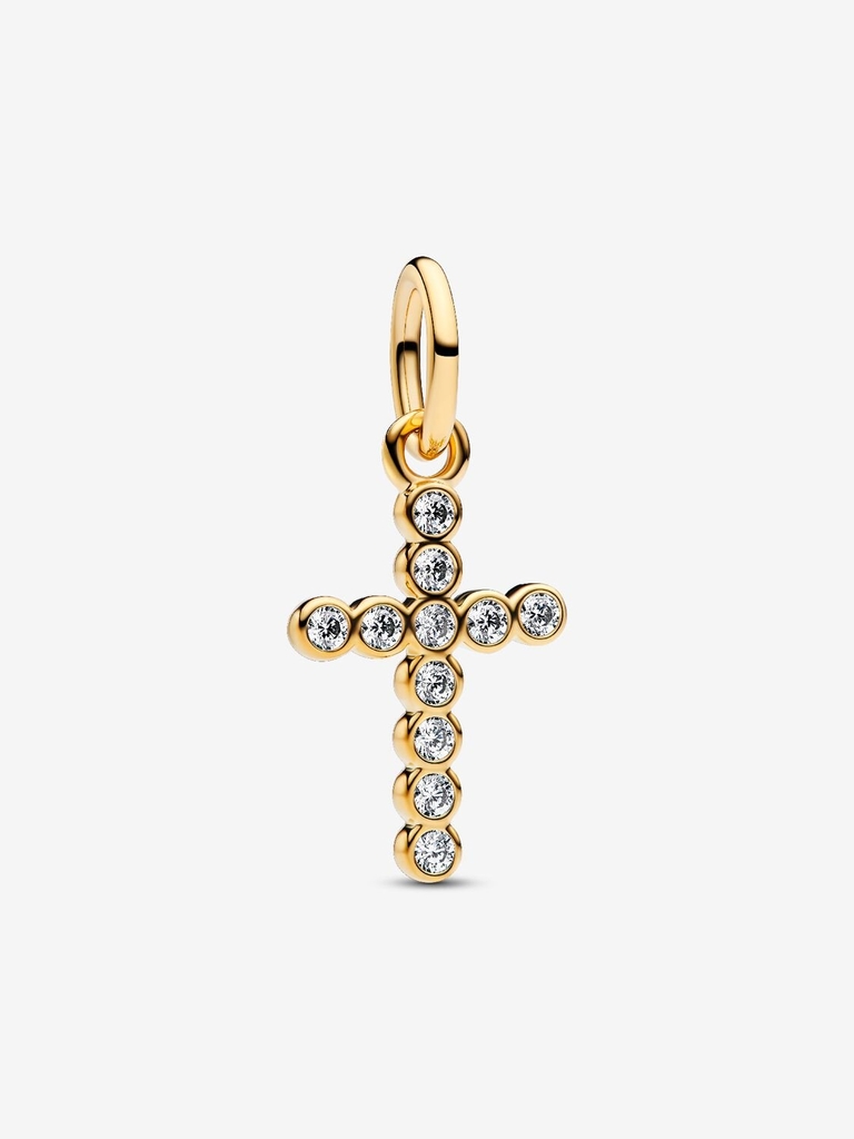 Bille croix, métal unique plaqué d'or 14 carats, zircons incolores - 764063C01 - Pandora