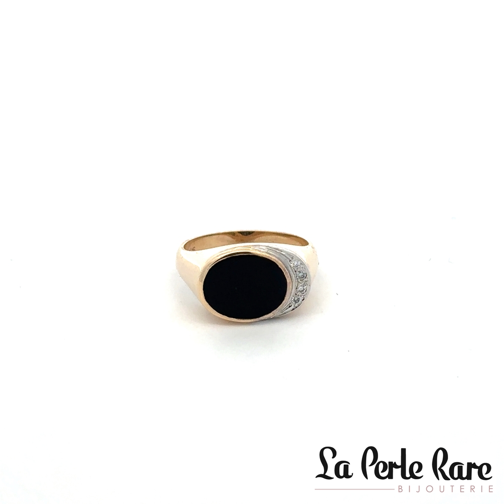 Bague or jaune 10 carats, onyx, 6 points de diamant total, SI/HI - 207N15D - Exclusivités