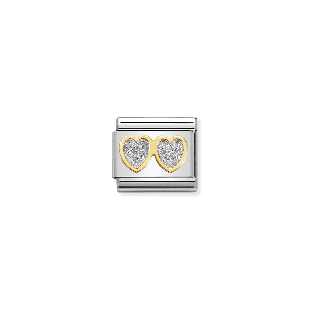 Maille classique double coeurs, acier inoxydable, finition or jaune 18 carats - 03022001 - NOMINATION