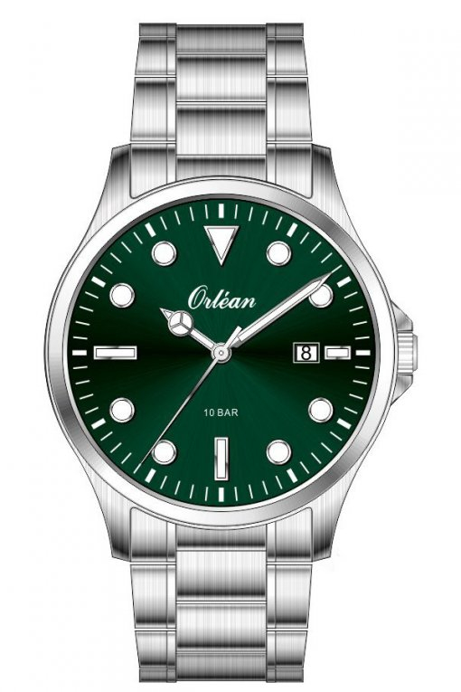 Montre acier inoxydable, fond vert - ME3675 - Orlean