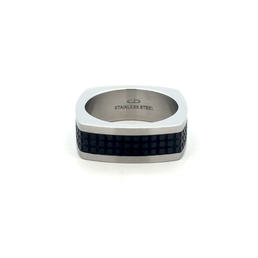 Bague carrée, acier inoxydable 2 tons (blanc et noir)
