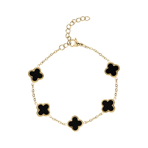 Bracelet de style Van Cleef, acier inoxydable doré, émail noir
