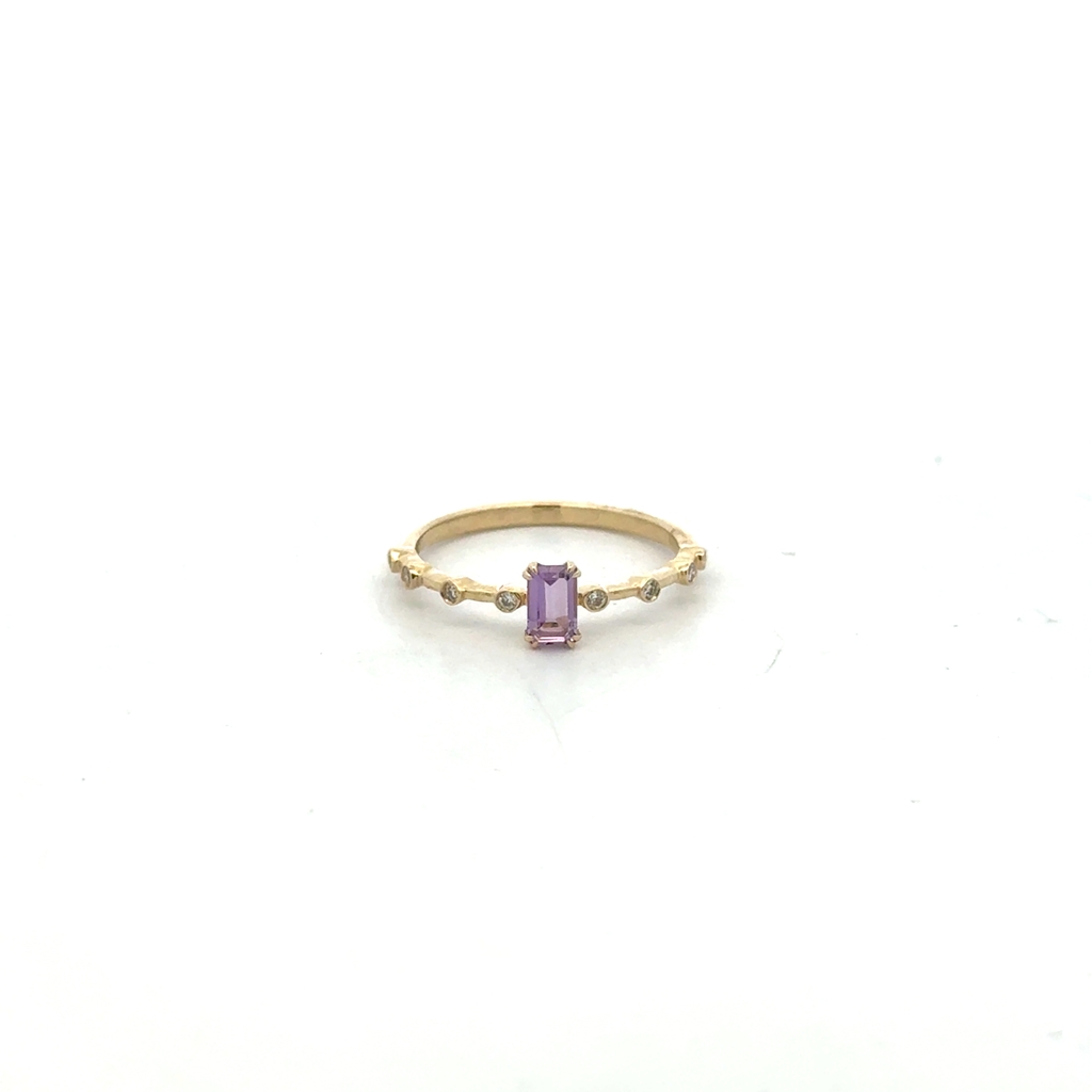 Bague or jaune 10 carats, améthyste, 8 points de diamant total