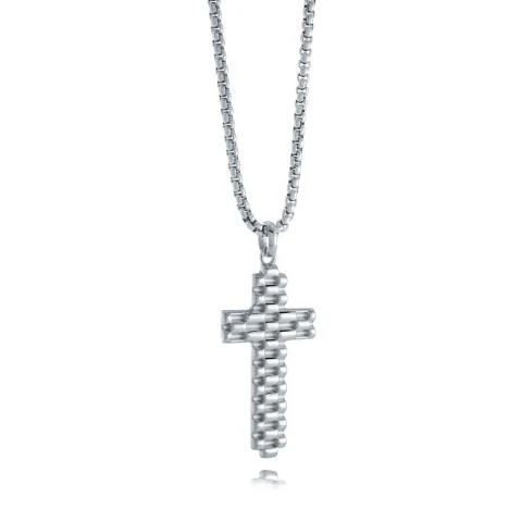 Pendentif croix texturée, acier inoxydable - SC196 - Italgem Steel