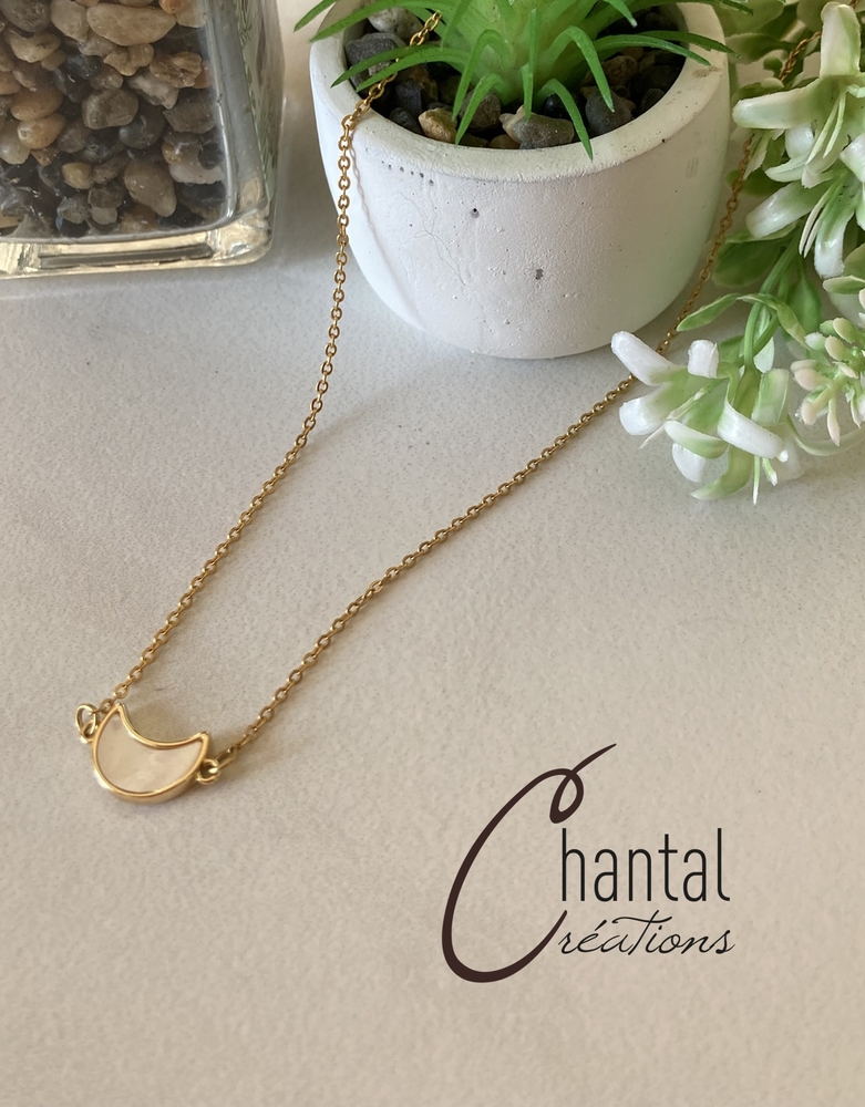 Collier Nolwen, acier inoxydable doré, nacre de perle - 25-CO-15 - Création Chantal