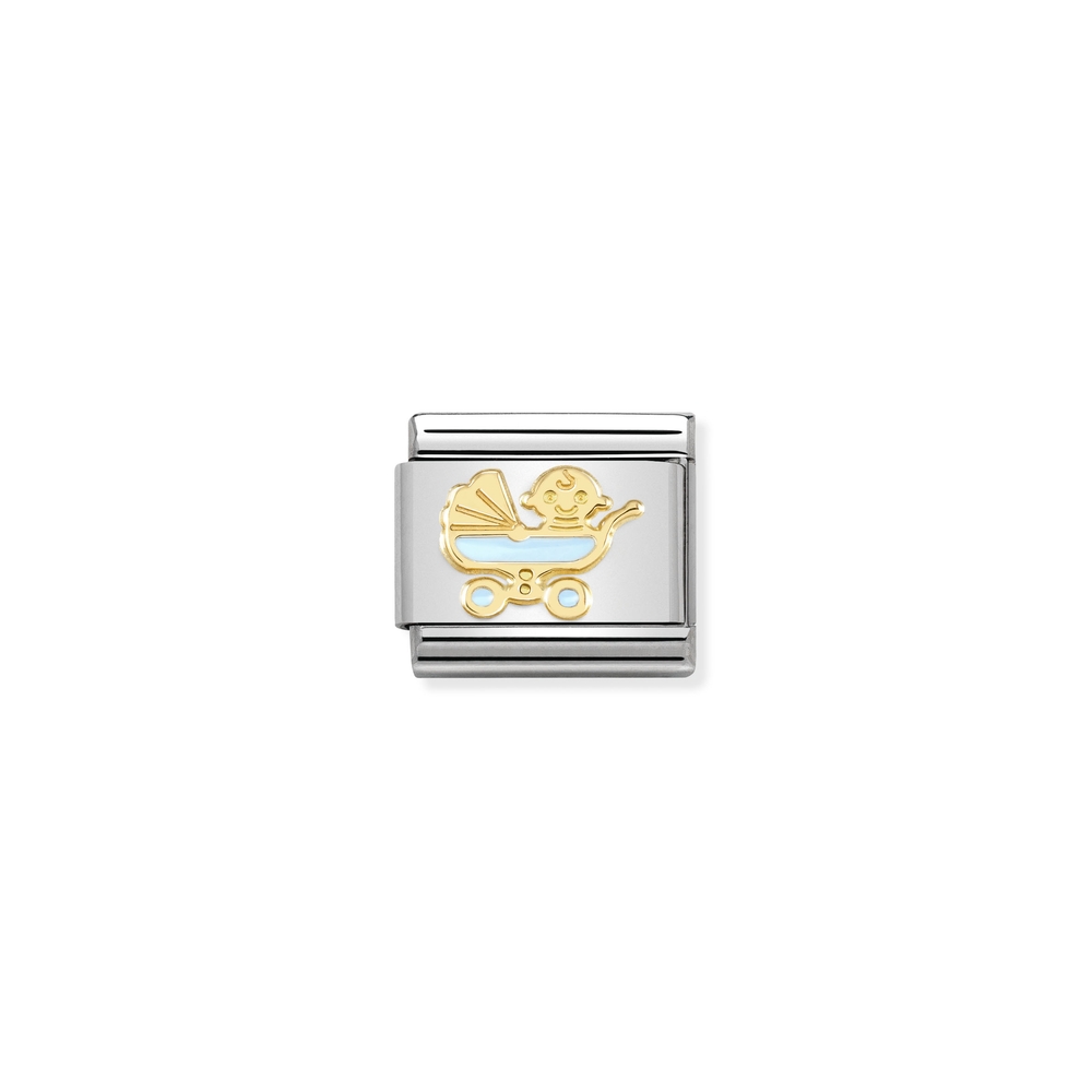 Maille classique poussette, acier inoxydable, finition or jaune 18 carats, émail bleu - 03027261 - NOMINATION