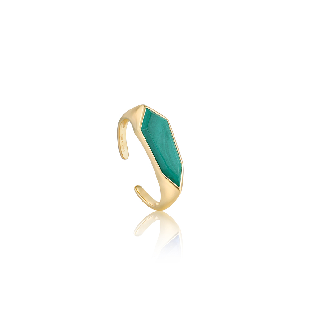 Bague ajustable argent doré, malachite - R042-01G-M - Ania Haie