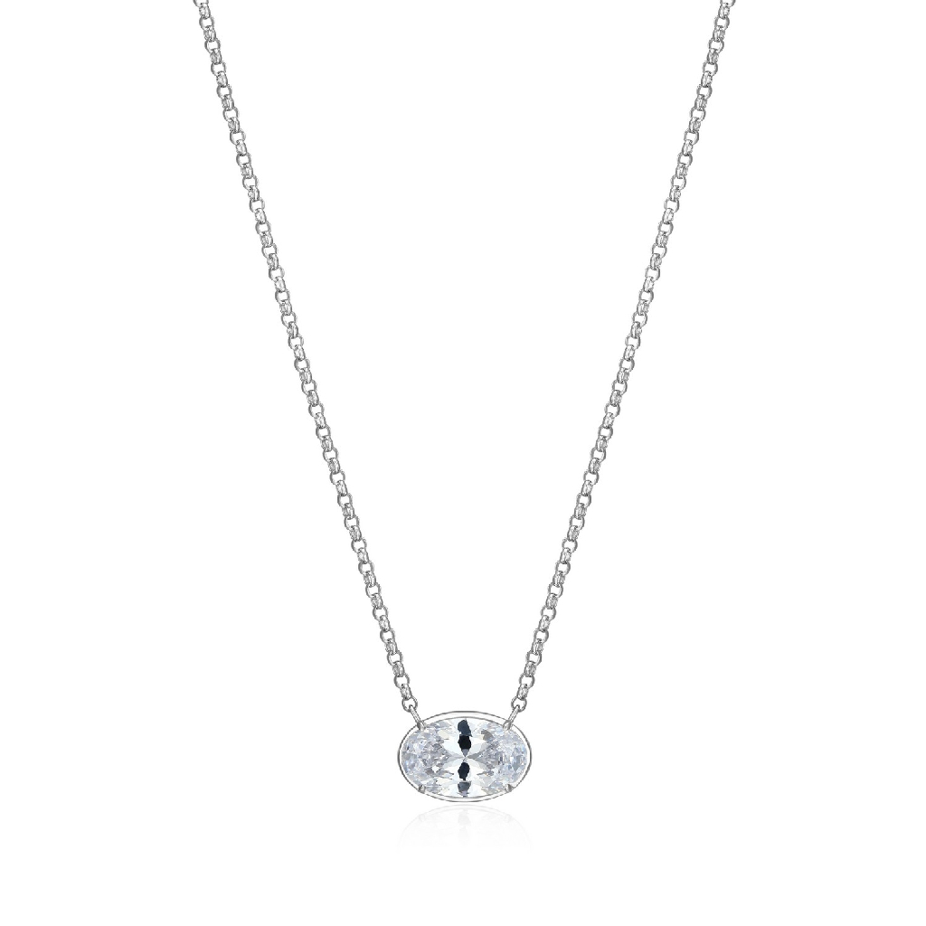 Collier Serenelle, argent rhodié, zircon incolore