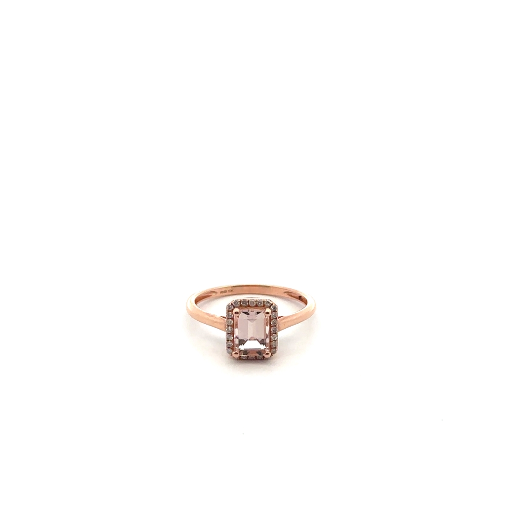 Bague or rose 10 carats, morganite, 9 points de diamant total - 02-041049RMO - Rnb
