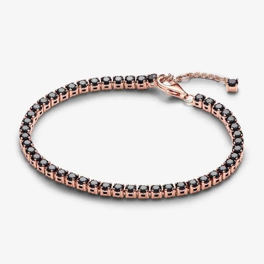 Bracelet tennis scintillant, métal rosé, zircons noirs - 581469C02-16 - Pandora