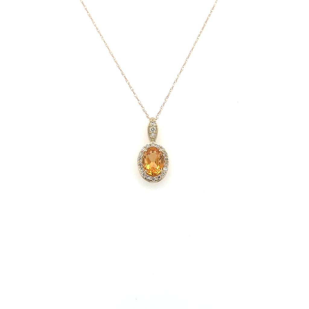 Pendentif or jaune 10 carats, citrine, 18 points de diamant total