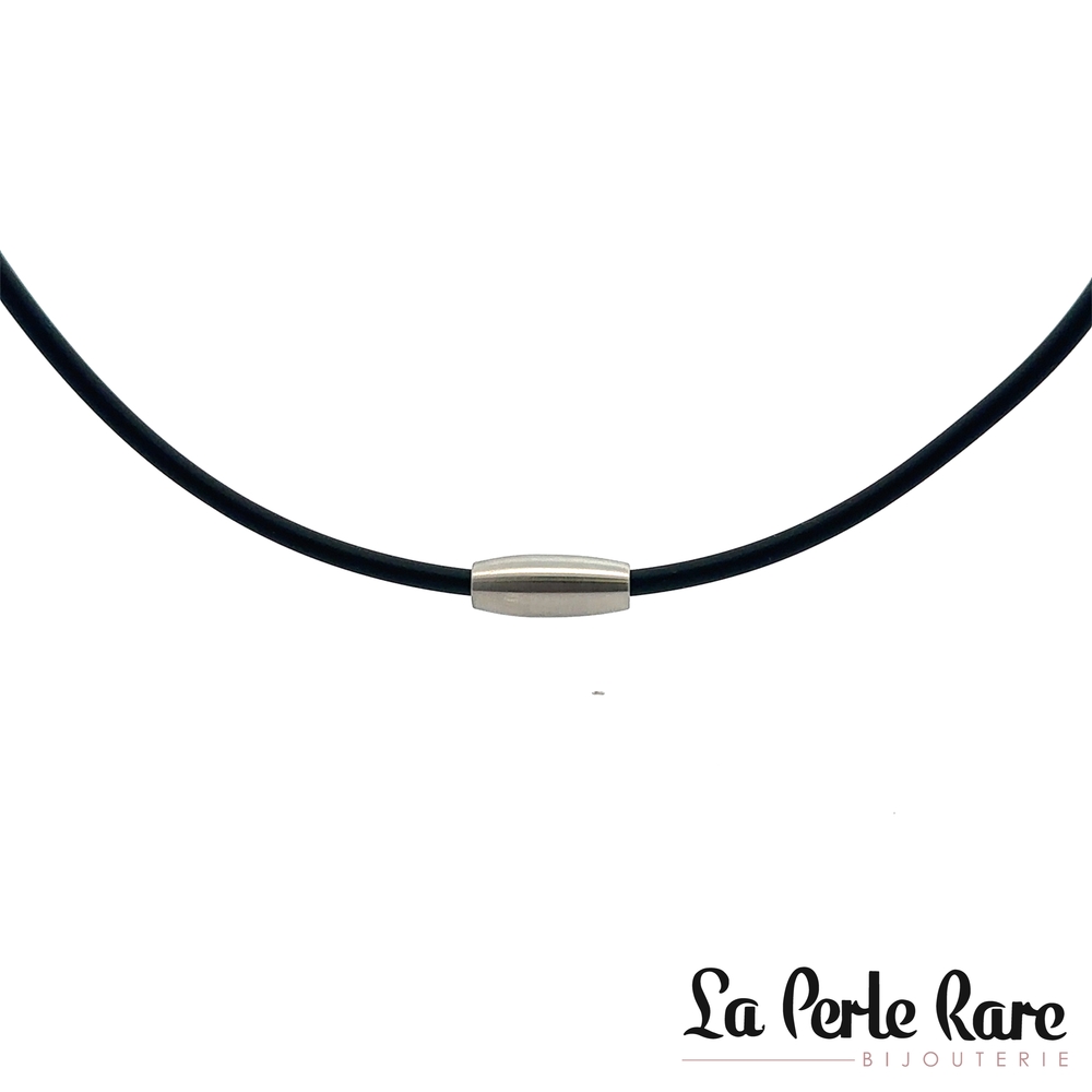 Collier acier inoxydable, silicone noir - 175-40586 - Steelx