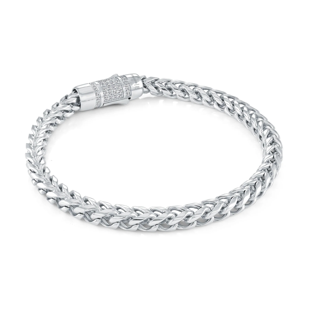 Bracelet franco, acier inoxydable, zircons incolores, 6 millimètres - SMB769-8 - Italgem Steel