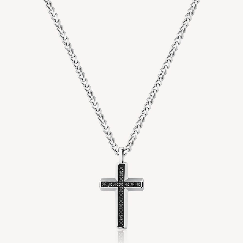 Pendentif croix, acier inoxydable, zircons noirs - BBC01 - Brosway Italia