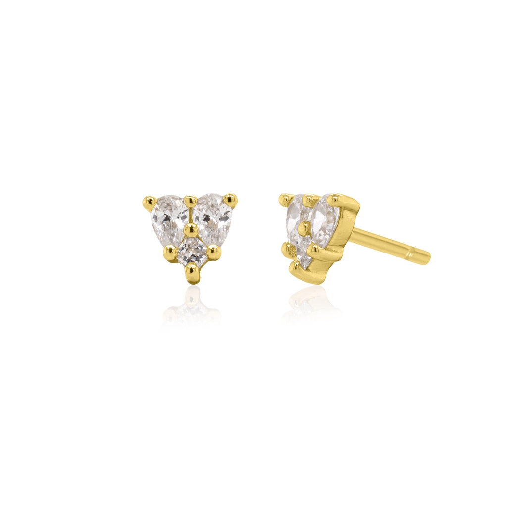 Boucles d'oreilles fixes coeurs, argent finition or jaune, zircons incolores