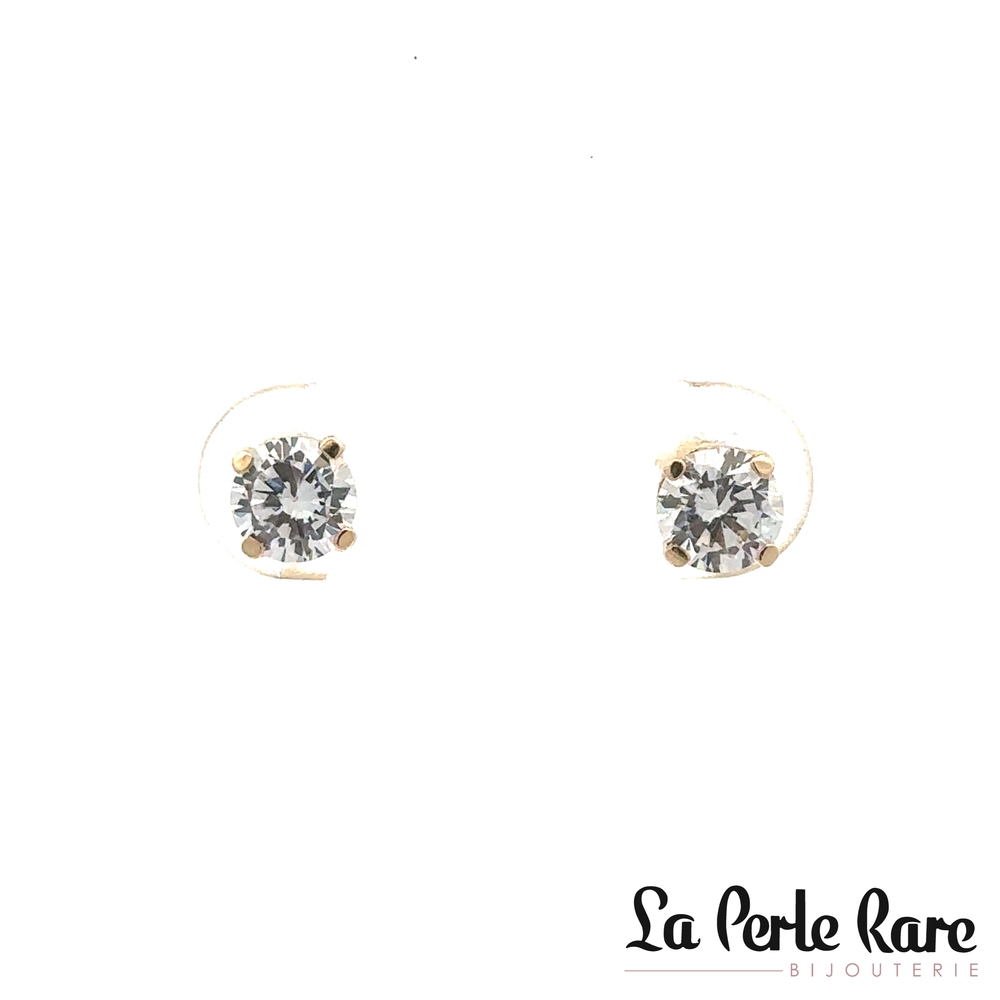 Boucles d'oreilles fixes or jaune 10 carats, zircons incolores, 5 millimètres - 10369-5J - Exclusivités