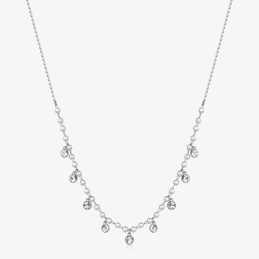 Collier chant, acier, perles, zircons