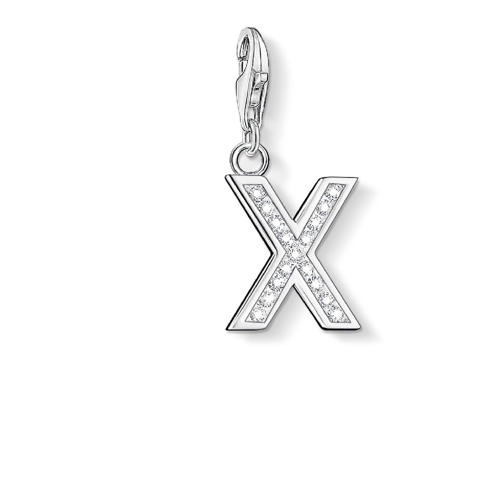 Charm lettre X, argent, zircons incolores