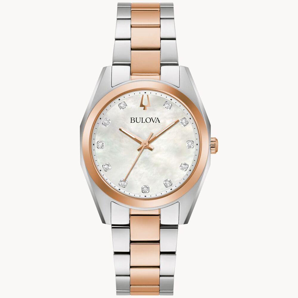 Montre acier 2 tons (blanc/rose), fond nacré, diamants Montre acier 2 tons (blanc/rose), fond nacré, diamants