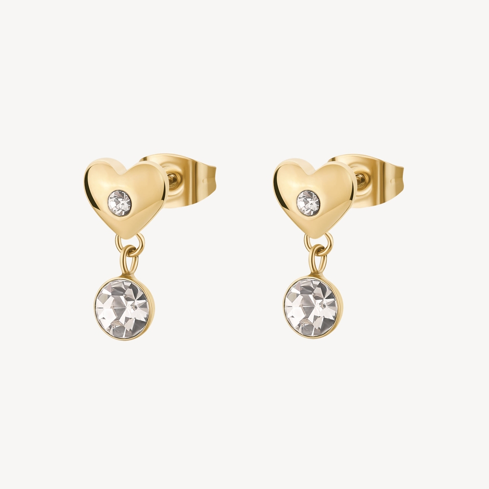 Boucles d'oreilles fixes coeurs, acier inoxydable doré, cristaux incolores - BHKE177 - Brosway Italia