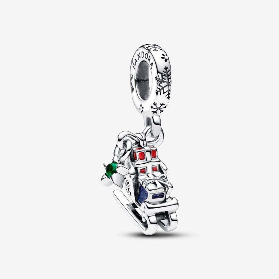 Bille traîneau de Noël 2023, argent, émail, cristaux multicolores - 792977C01 - Pandora