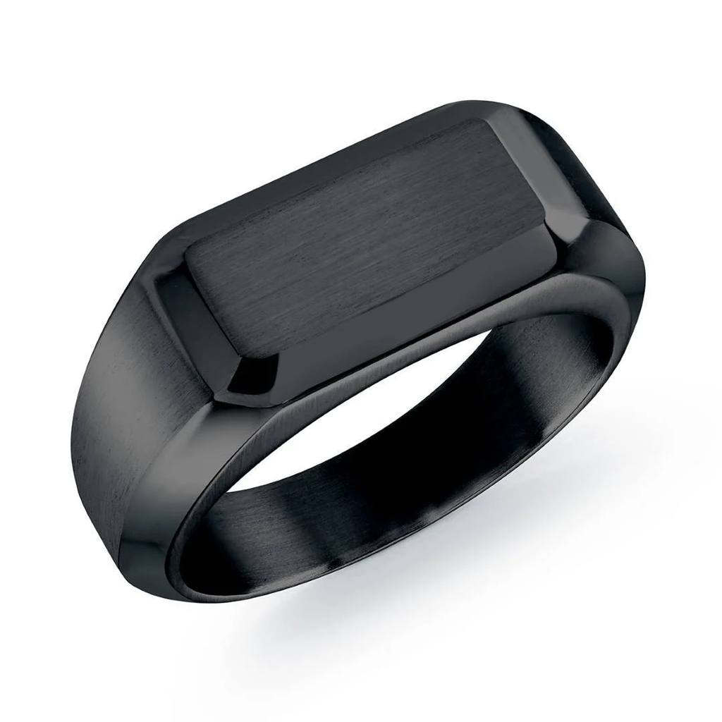 Bague chevalière, acier inoxydable noir, 8.7 millimètres