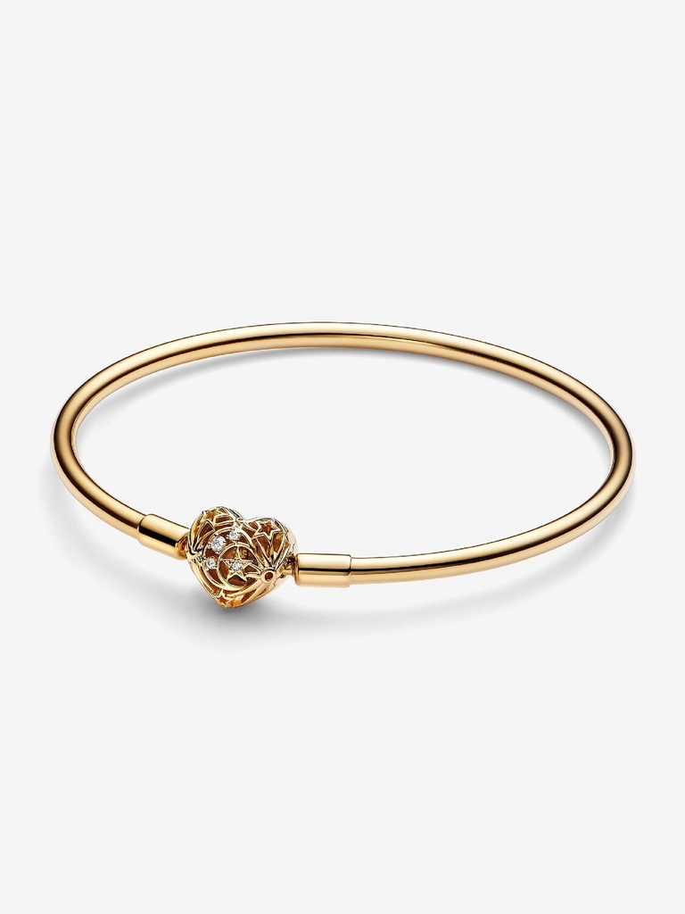 Bracelet rigide céleste, fermoir en forme de coeur, métal unique plaqué d'or 14 carats, zircons incolores - 563401C01-17 - Pandora