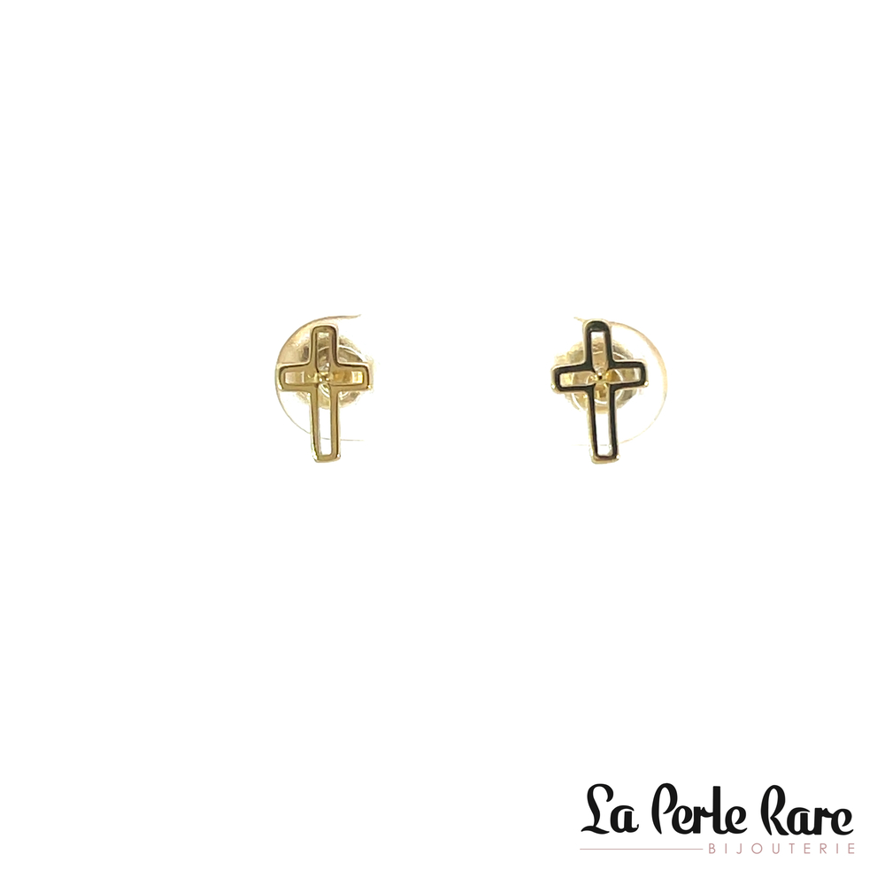 Boucles d'oreilles fixes croix, or jaune 10 carats - EAS-5597-J - Exclusivités