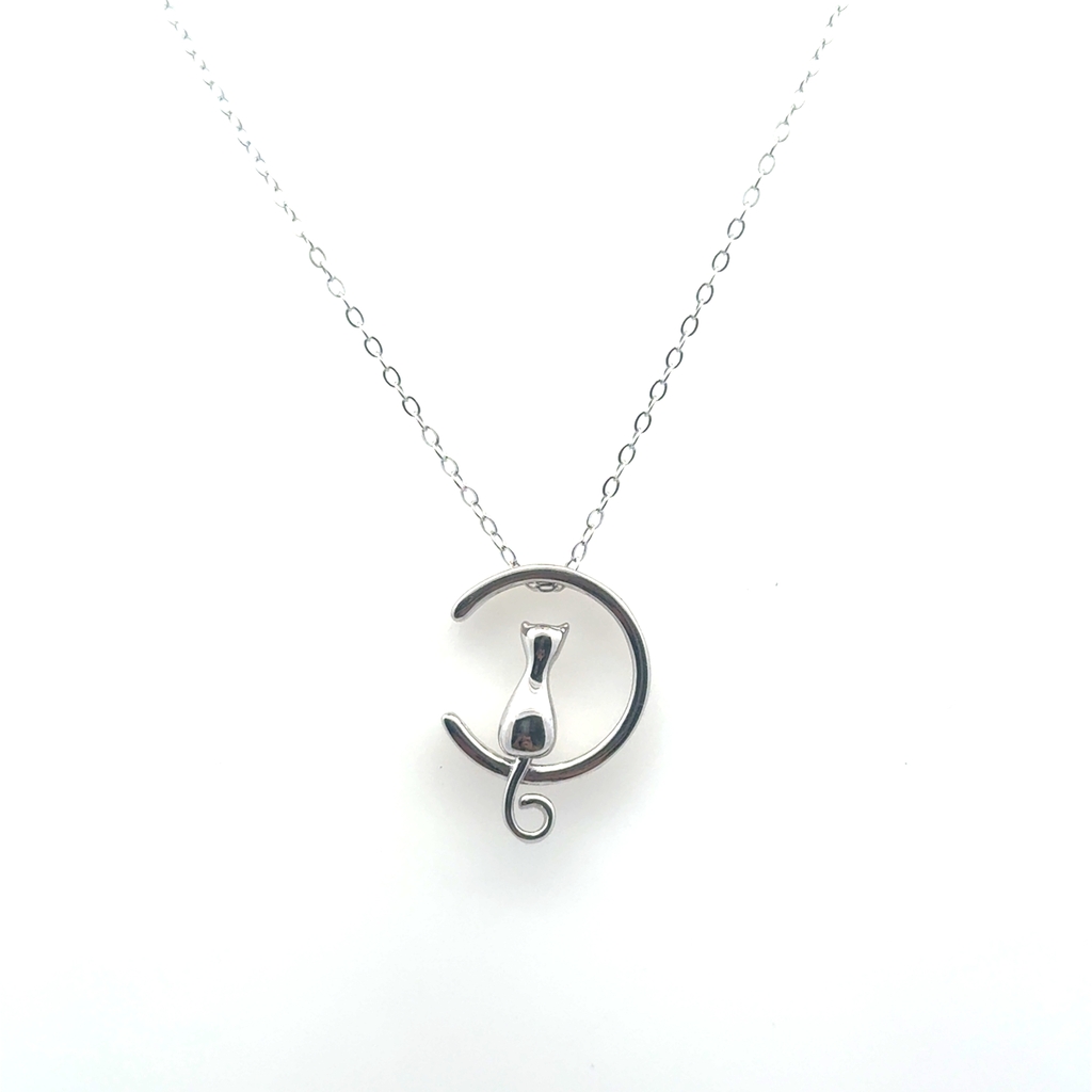 Pendentif chat sur la lune, argent