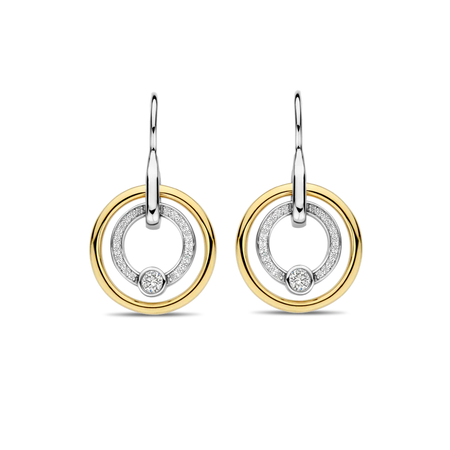 Boucles d'oreilles pendantes argent 2 tons (blanc/jaune), zircons incolores - 7978ZY - Ti Sento