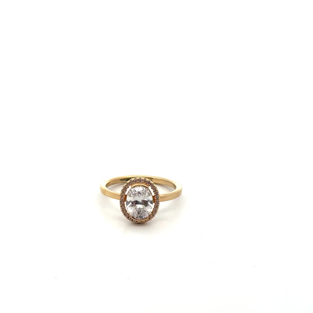 Bague halo ovale scintillant, métal unique plaqué d'or 14 carats, zircons incolores - 163802C01-52 - Pandora