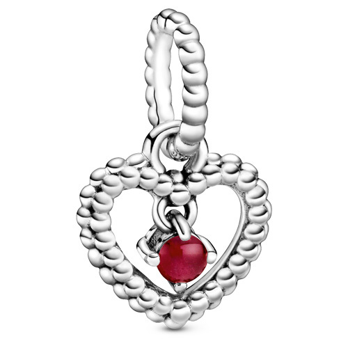 Bille coeur perlé, argent, cristal rouge foncé - 798854C08 - Pandora