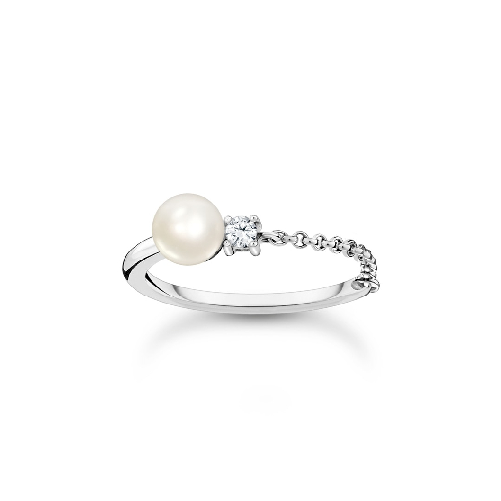 Bague argent, perle, zircon incolore