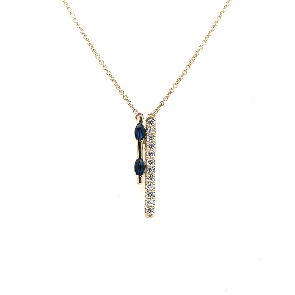Collier or jaune 14 carats, 21 points de saphirs total, 18 points de diamant total - PEN-475 - Exclusivités