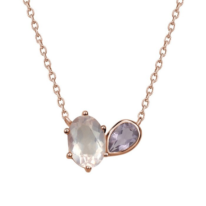 Collier argent rosé, zircons blanc/mauve - N3463 - Création Gl