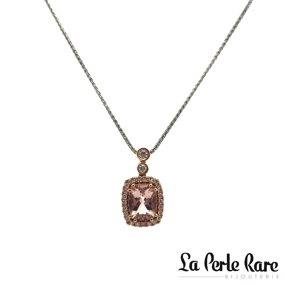 Pendentif or rose 18 carats, morganite, 31 points de diamant total Pendentif or rose 18 carats, morganite, 31 points de diamant total