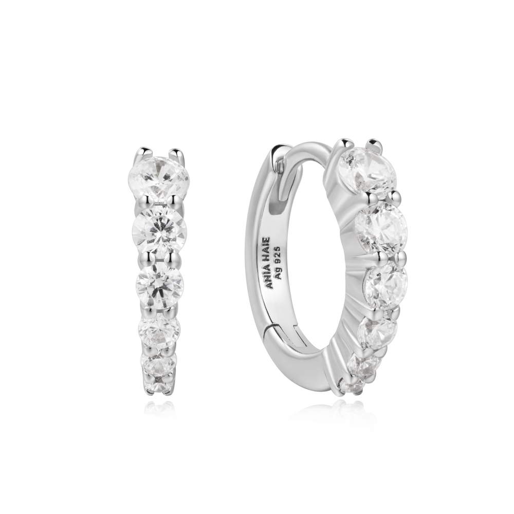 Anneaux de type huggies argent rhodié, zircons incolores - E061-06H - Ania Haie