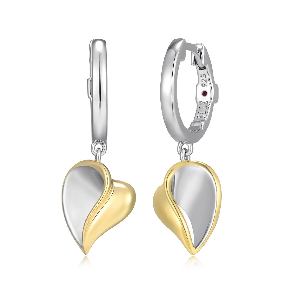 Boucles d'oreilles pendantes coeurs, argent 2 tons (blanc et jaune) - R2LCUHA07T - Elle