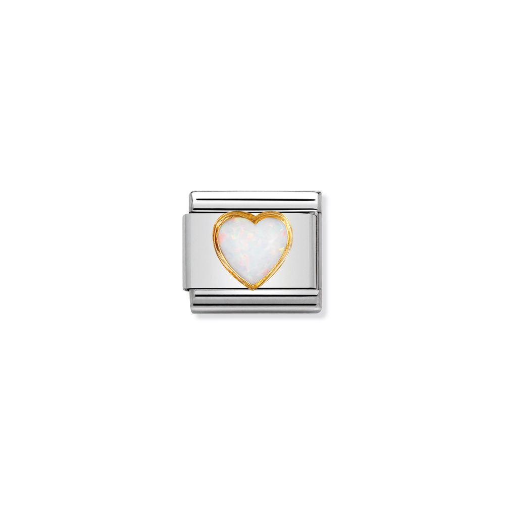 Maille classique coeur, acier inoxydable, finition or jaune 18 carats, opale - 03050107 - NOMINATION