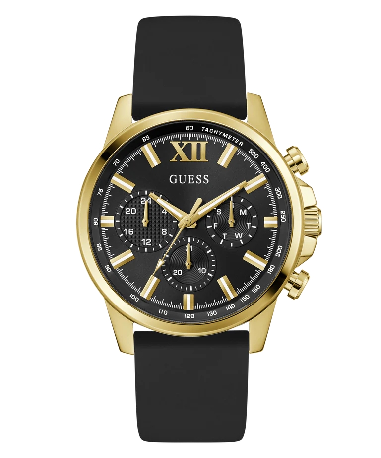 Montre silicone noir, acier inoxydable doré, fond noir - GW0913G2 - Guess
