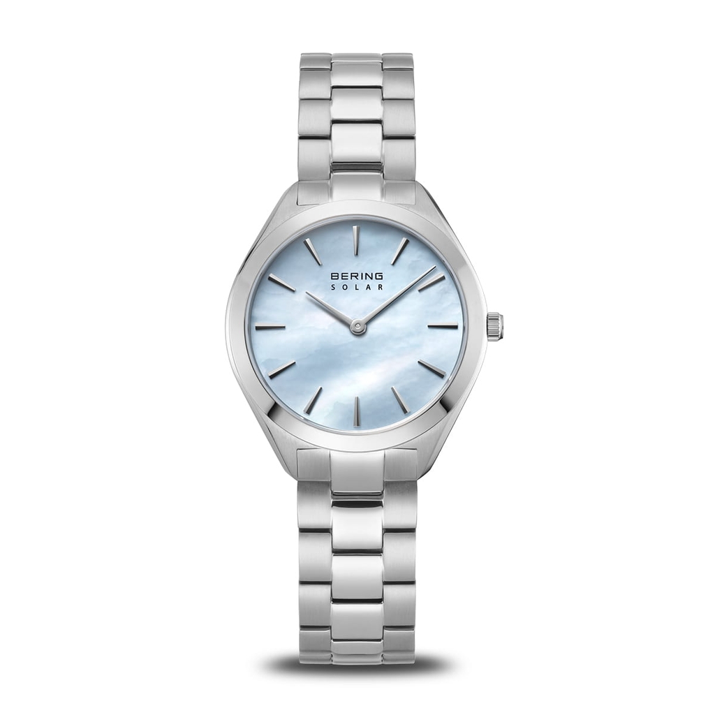 Montre solaire, acier inoxydable, fond nacré bleu - 17331-707 - Bering