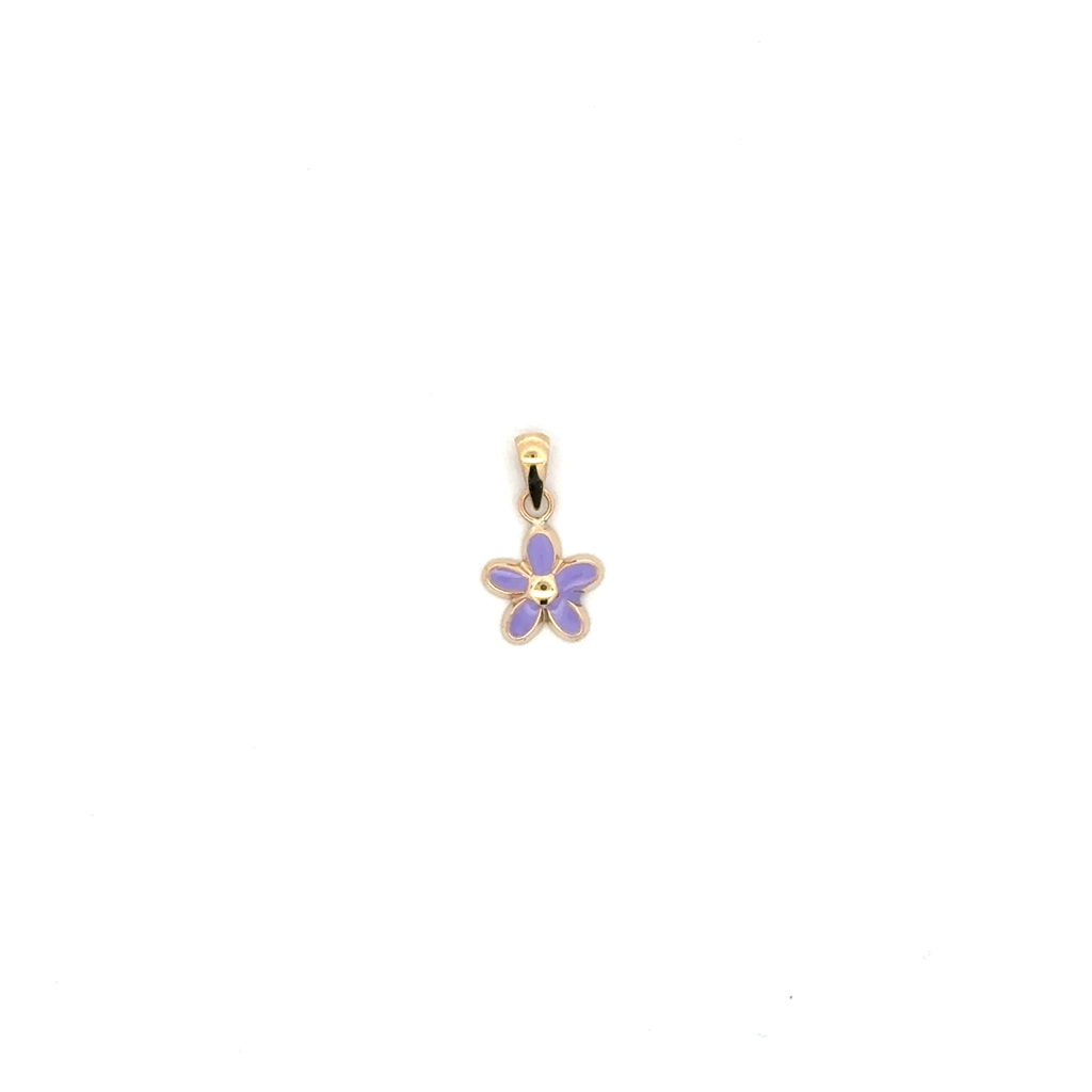 Pendentif fleur, or jaune 10 carats, émail mauve