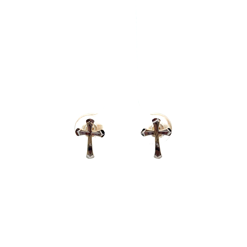Boucles d'oreilles fixes croix, or 2 tons (jaune/blanc) 10 carats