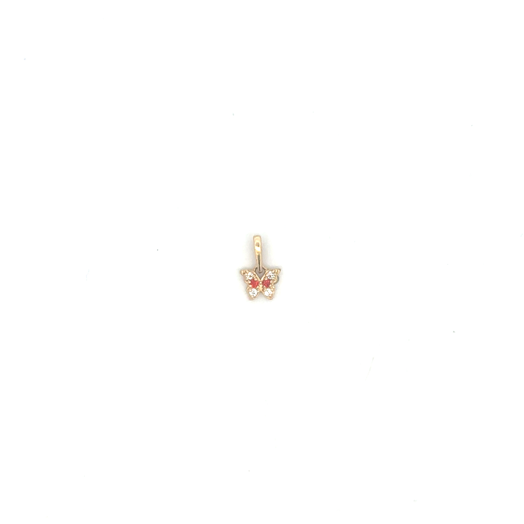Pendentif papillon, or jaune 14 carats, zircons blancs et roses