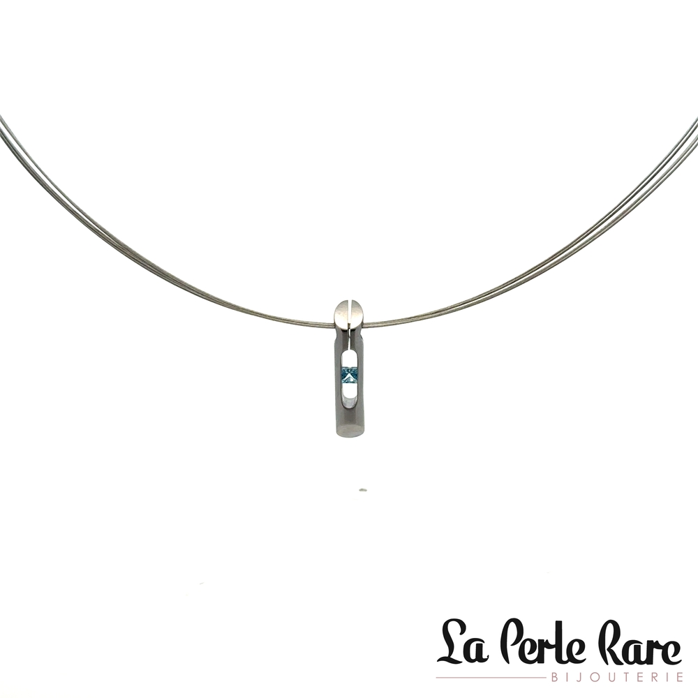 Collier acier inoxydalbe, topaze bleue - 173-P4T - Steelx