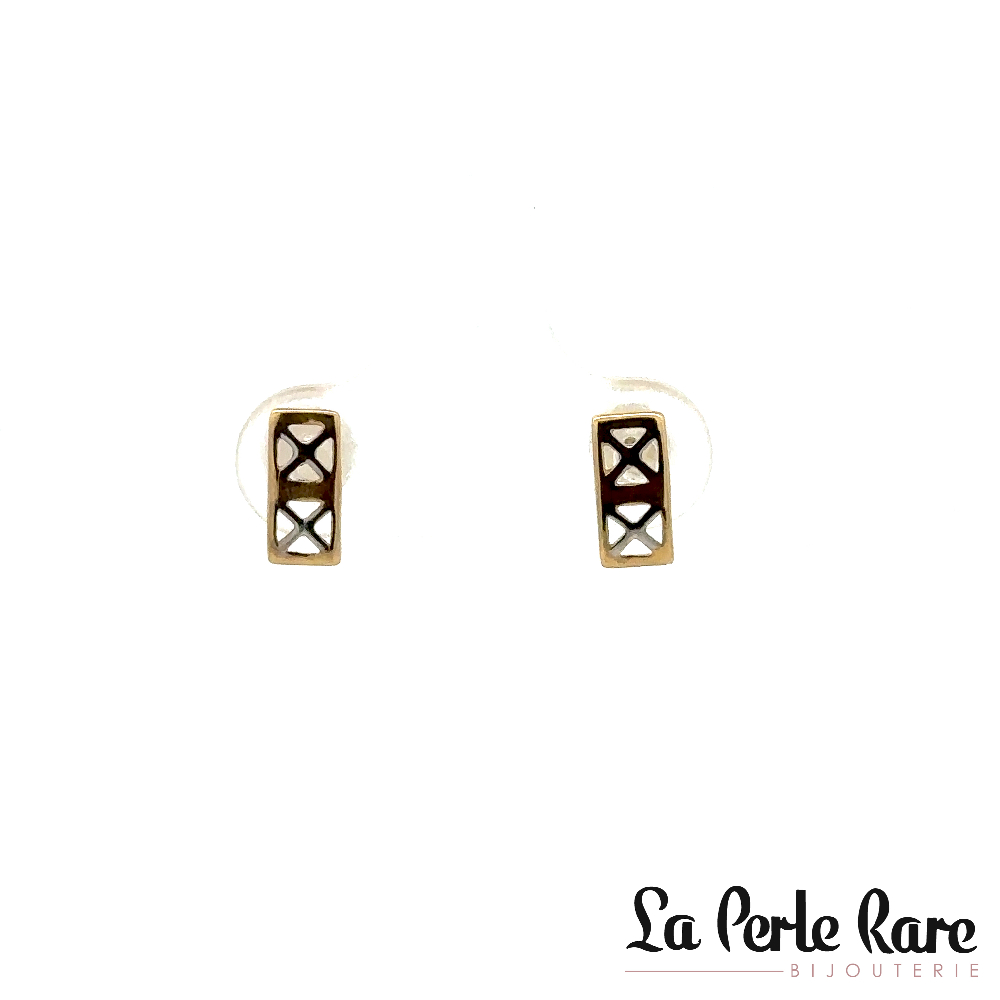Boucles d'oreilles fixes or 2 tons (jaune/blanc) 10 carats - EOZ-739-2T - Exclusivités