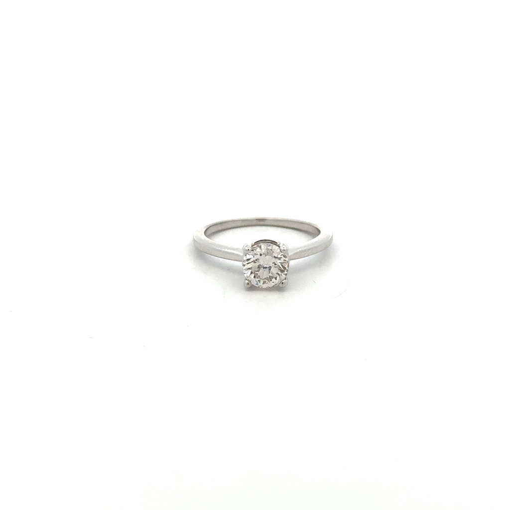 Bague solitaire, or blanc 14 carats, diamant de 100 points, I1/J, certificat