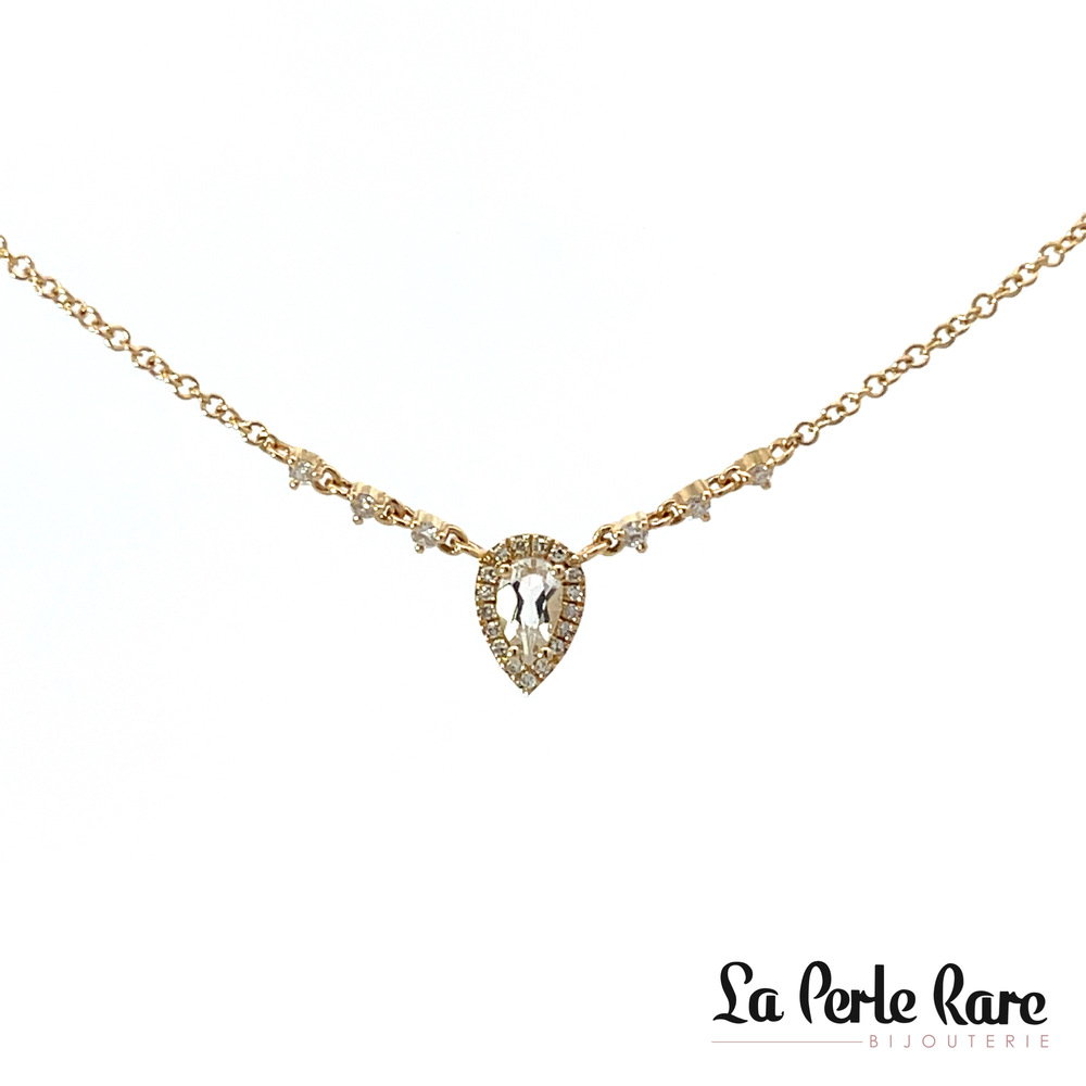 Collier or jaune, topaze blanche, 10 pts dia tot Collier or jaune, topaze blanche, 10 pts dia tot